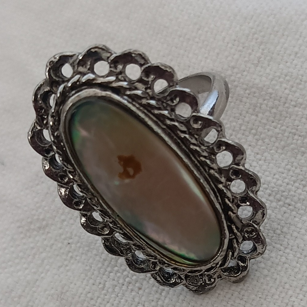 Silver Tone Oval Mother-of-Pearl Ring - Women Jewelry